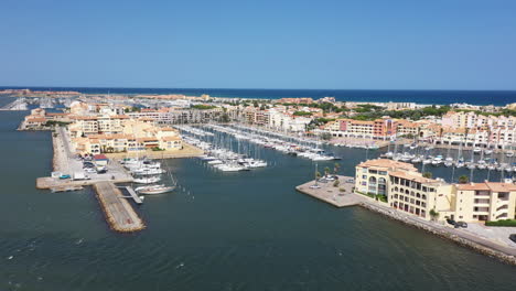 Beautiful-marina-Port-Leucate-sailboats-mediterranean-sea-aerial-sunny-day